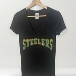 Victoria's Secret  Pink Pittsburgh Steelers T Shirt Black Sequin Bling V Neck S Photo 0