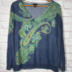 Talbots Blue and Green Paisley Merino Wool V-Neck Sweater 3XP Photo 0