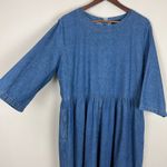 Roolee Midi Dress Womens 3XL Denim Blue Jean 3/4 Sleeve A-Line Pockets Modest Photo 4