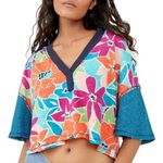 Free People NWT  Floral Striped Collared On A Boat Boxy Crop Polo Shirt Photo 1