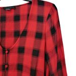 Sanctuary Buffalo Plaid Red & Black V Neck Button Down Festive Blouse Size XS Photo 3