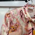 Julie Brown  NYC Womens Blouse Small Funky Hippie Disco Bow Tie Flare Pink Orange Photo 2