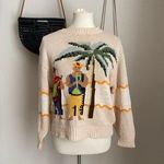 Liz Claiborne LizWear Island Palm Tree Knit Beige Sweater, Size Petite Small Photo 0