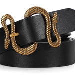 Black and Gold Leather Belt with Unique Buckle Photo 0