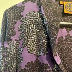 Tory Burch Sequin Bling Blouse Top Flared Sleeve Sz 4 Purple Floral Cotton Photo 3