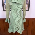 Adorable Vintage 1970s Green Ruffle Mini Dress! Size 14 Photo 2