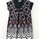 Tibi Silk Dress Geometric Pleated Short Sleeve Black Gary Red Dress 4 Photo 3