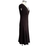 Dress Barn Y2K Chocolate Brown Slinky Midi Dress 10 Stretch V Neck Elegant Photo 1