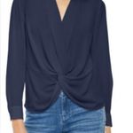INC Small Chiffon Navy Blue Twisted Front Long Sleeve Sheer Blouse Photo 0