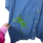 VINTAGE Luna Pier Women’s Oversized Denim Frog Shirt Blue/Green Size XL Blue Photo 5