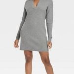 A New Day 🦋 Grey Ribbed Polo Collared Mini Dress Casual Neutral Basic Large Photo 0