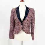 SUNO | Pink and Navy Blue Zebra Print Striped Cotton Silk Blazer Medium Photo 3