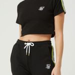 SikSilk Black Logo Stipe Cropped Short Sleeve Tee Size Large Photo 3