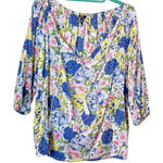 CHAPS  Fresh Floral Cotton Tassel Blouse Size Small Photo 0