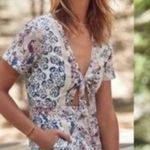 Tularosa  Rowley Floral Print Short Sleeve Front Tie Cutout Romper Photo 1