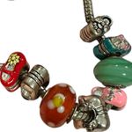 Silver Plated 10 Charms Murano Beads Shoe Spacers Snake Chain Bracelet Photo 2