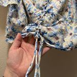 American Eagle Blue Floral Cinched Short Sleeve Tie Busty Crop Top Size Large Photo 3