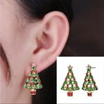 Women Christmas Tree Crystal Ear Stud Earrings Charm Party Jewelry Xmas Red Photo 1