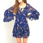  Blue Floral Sheer Dress sz M Free People Sunsetter Printed Dress Photo 0
