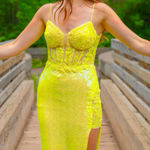 Windsor Elegant Neon Yellow Sequin Prom Dress Photo 0