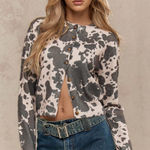 Missguided  Cozy Cow Print Cropped Button Up Cardigan Photo 0