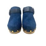 Veronica Beard  Dacey Denim Clogs Heels Studded Buckle Wood Blue Size 6‎ Photo 3