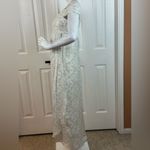 Nicole Miller Silk One Shoulder Dress Maxi 10 Long Foil Silver White Gown Size 2 Photo 3