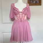 For Love & Lemons  🎀 medium Fan Floral Puff sheer sleeve corset dress pink Photo 4