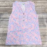 La Mer Luxe Pink White Periwinkle Coral Sleeveless V Neck Buttons Top Small Photo 5