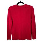 Lands' End  Women's Cable Knit Gold Contrast Trim V-Neck Cardigan Sweater Red‎ PL Photo 1