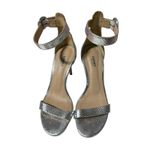 L'Agence Gisele II Heel Snakeskin Print Ankle Strap Silver Sandals Size 38 EUC Photo 7