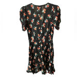 ZARA  NAVY BLUE FLORAL ASYMMETRICAL PIFF SLEEVE DRESS Photo 1