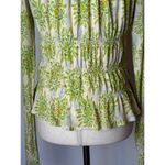 Rebecca Taylor Shirt Women Small Green Ivory Floral Mock Neck Quilted Look Top Photo 7