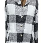 Christopher & Banks Fleece Jacket Black White Buffalo Plaid Size L Large Photo 0