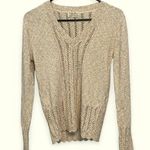 Vintage minimalist British Vogue cream pointelle knit sweater small Tan Photo 0