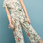 Gal Meets Glam Sophie Cropped Floral Jumpsuit Size 6 Cream Wide Leg Photo 0