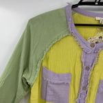 easel  Oversize Button Front Womens Top Sz S Lagenlook Colorblock Pastel Boho New Photo 2