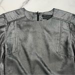 Something Navy Foil mini dress Sz Medium Silver metallic puff sleeves Rave party Photo 10