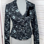 Nanette Lepore  Floral Embroidered Cotton Blazer Jacket Sky Blue Black Size 2 Photo 0