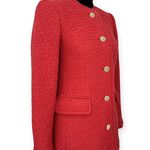 Something Navy | XXS | Bouclé Fitted Gold Button Front Jewel Neck Blazer Jacket Photo 5