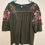st. john's bay Green Floral Embroidered Blouse Photo 0