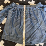 7 For All Mankind Off the shoulder Belle sleeve blue denim top size small Photo 3