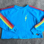 Aviator Nation Nein Blue Cropped Crewneck Sweatshirt 5 Stripes Photo 0