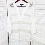 BCBGMAXAZRIA Erid Lace Illusion Stripe Tunic Blouse Gardenia White Small Photo 7