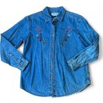 Cabin creek Vintage Denim Floral Embroidered Button Up 100% Cotton Medium  Photo 0