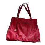 Large Red Leather Tote Bag With Double Handles Front Zipper Pocket Photo 0