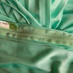 Vintage 70s Pleated Maxi Dress w Sheer Cape Mint Green Tie Spaghetti Strap Small Photo 12