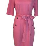 Grace Karin Pink Knit Fitted Pencil Dress Mad Men Vintage Vibe Buttons Size XL Photo 1