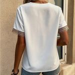 SheIn 🛍️ White v neck embellished lace short sleeve shirt Photo 3