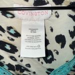 Covington Leopard Print V-Neck Top with Turquoise Lace Accents Cotton & Modal Photo 3